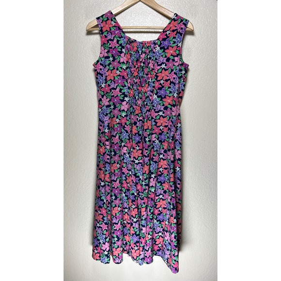 BLAIR Floral Smocked Button Front Midi Dress Bright Retro Summer Vacation  PS - Picture 8 of 15